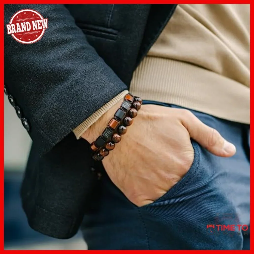 Adjustable Gemstone Bracelet for Men, Handmade Natural Stone, Stretch Fit